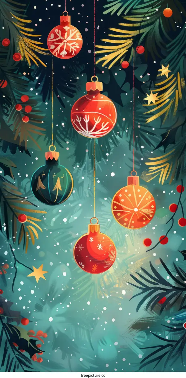 Christmas ornaments hanging from a branch