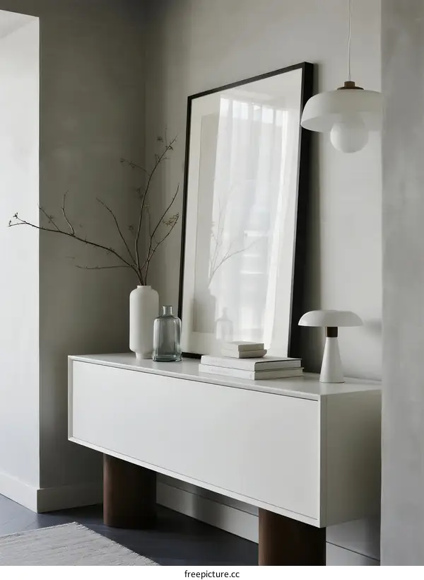 Minimalist White Sideboard with Decorative Elements in Modern Room