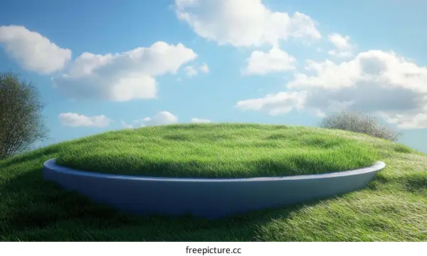 Empty Grassy Hilltop Platform Outdoor Scene