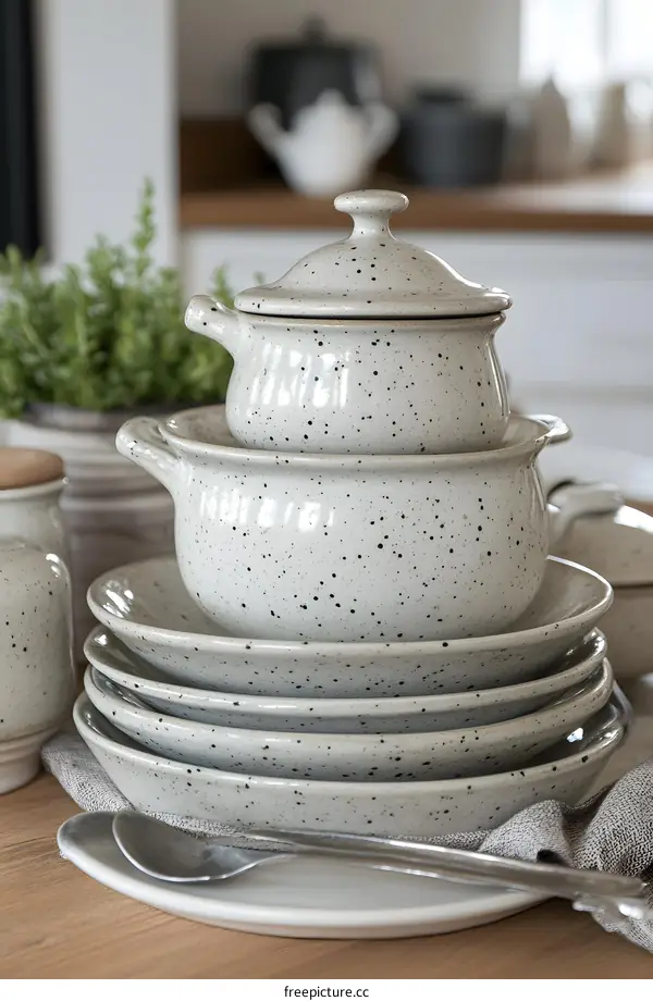 Ceramic Bowls and Plates with Speckled Glaze