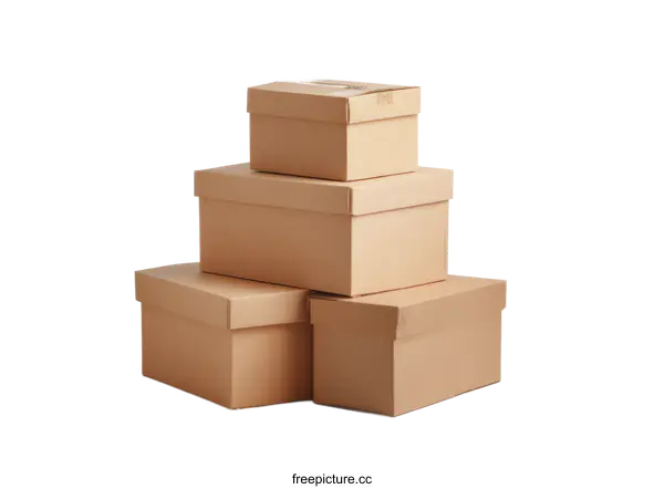 [Transparent Background PNG]Stacked Cardboard Boxes against a White Background