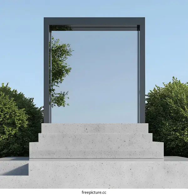 Modern Minimalist Concrete Steps with Black Frame Window