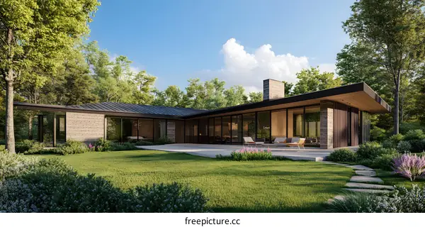 Modern House with Large Windows and Patio