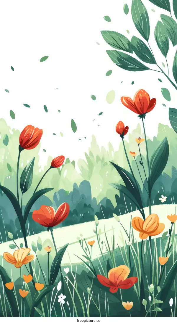 Vibrant Spring Garden with Red and Yellow Flowers