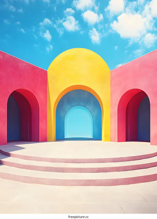 Abstract Minimalist Archway Design with Colorful Walls