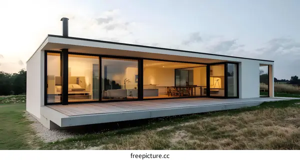 Modern Minimalist House with Large Windows and Deck