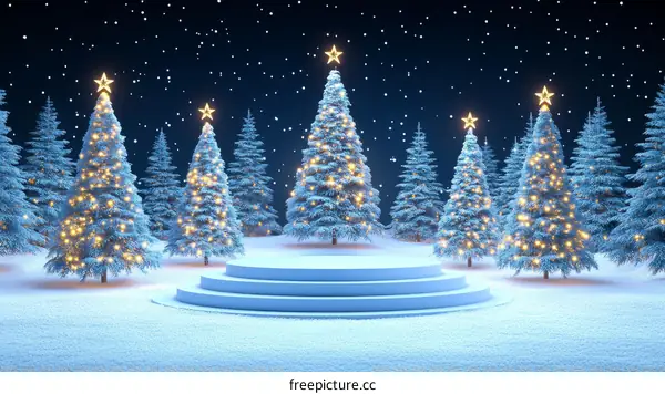 Winter Christmas Trees Snowy Scene