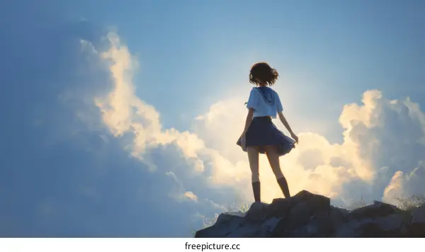 Anime Girl Gazing at the Cloudscape