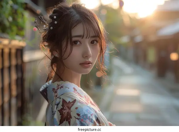 Asian Woman in Traditional Japanese Dress