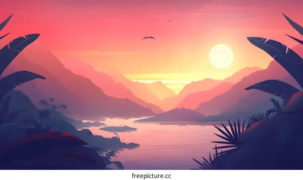Sunset Over Tropical Landscape