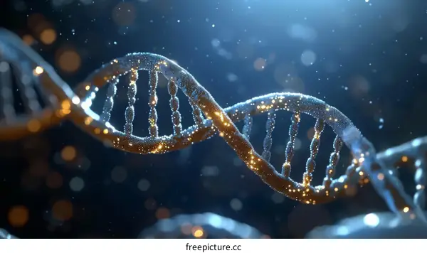 Blue and gold illustration of DNA