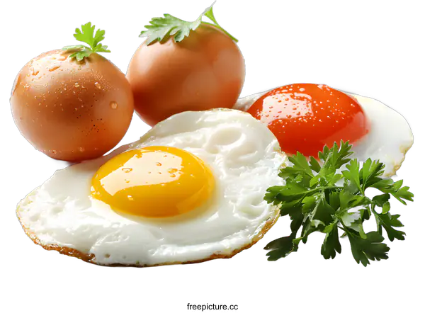 [Transparent Background PNG]Fried eggs and raw eggs on white background