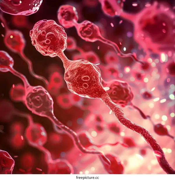 Sperm cells competing to reach an egg