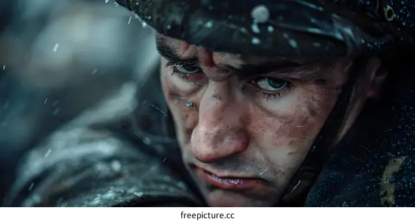 A soldiers凝视 in World War II