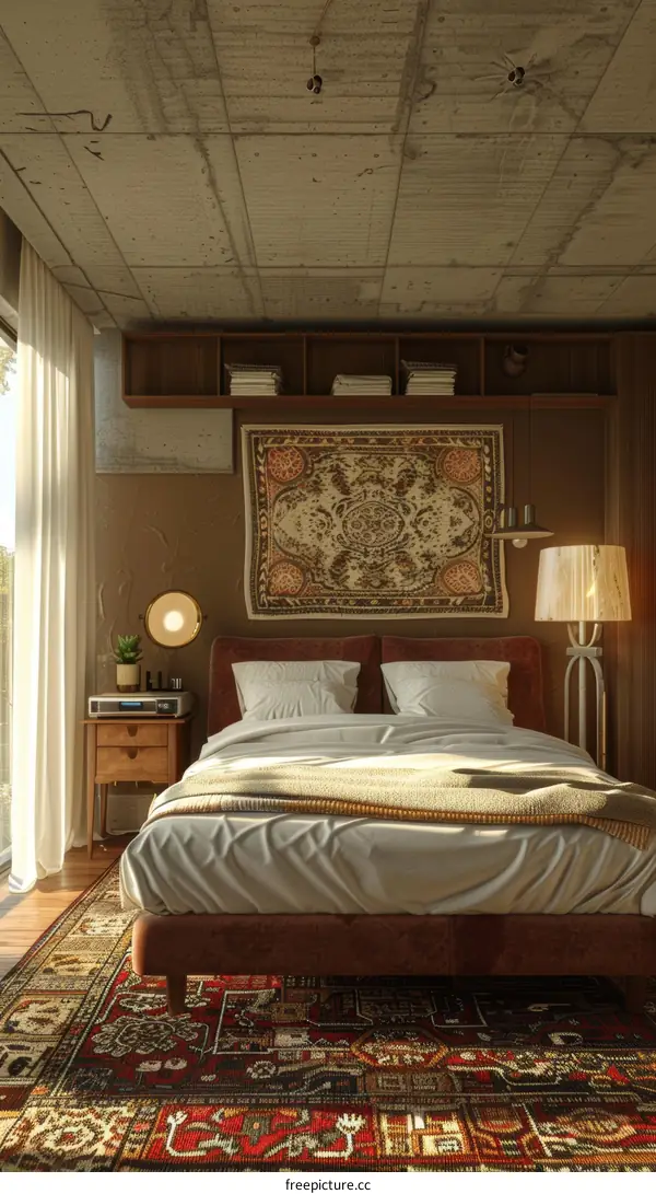 Rustic Bedroom Interior with Vintage Rug
