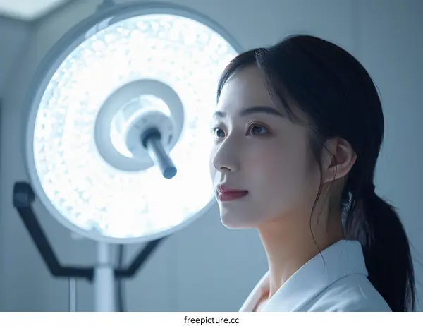 Portrait of a young female doctor wearing a white coat in a hospital setting