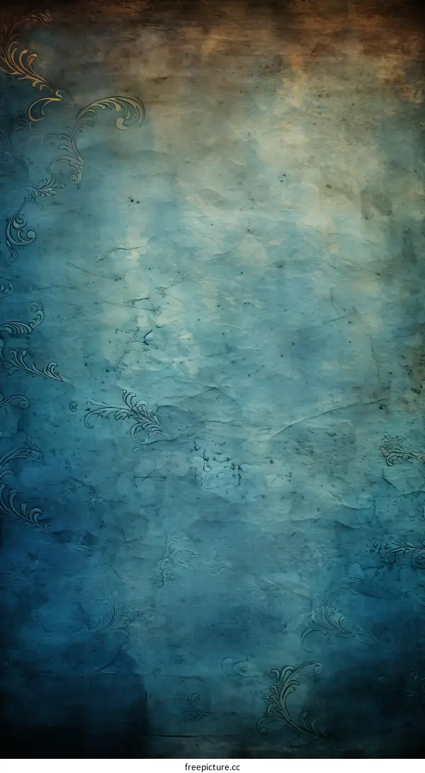 Blue grunge texture with floral ornament