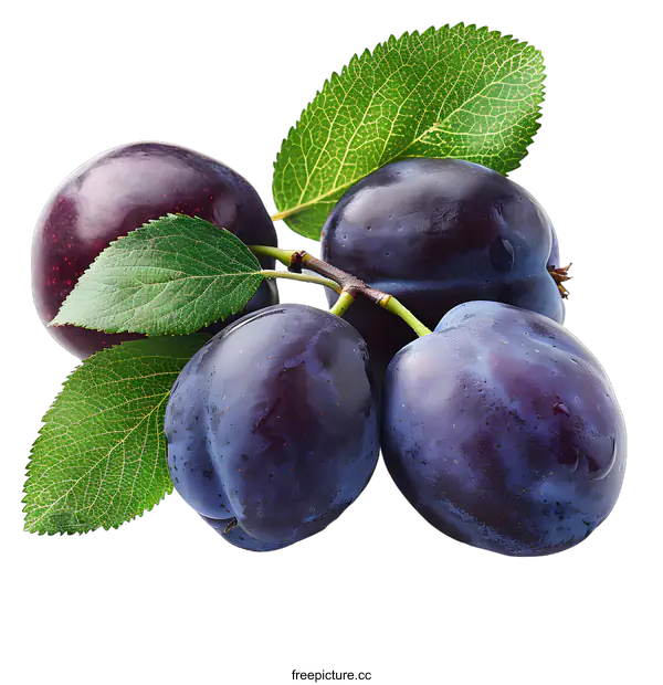 [Transparent Background PNG]Fresh plums with leaves