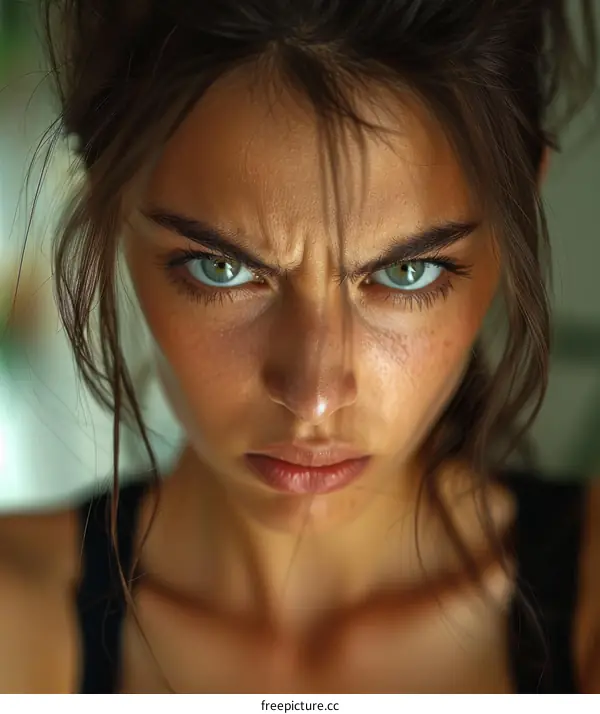 Closeup Portrait of a Woman with Angry Expression