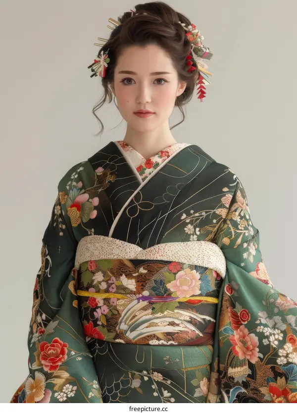 Portrait of a Japanese woman in traditional kimono