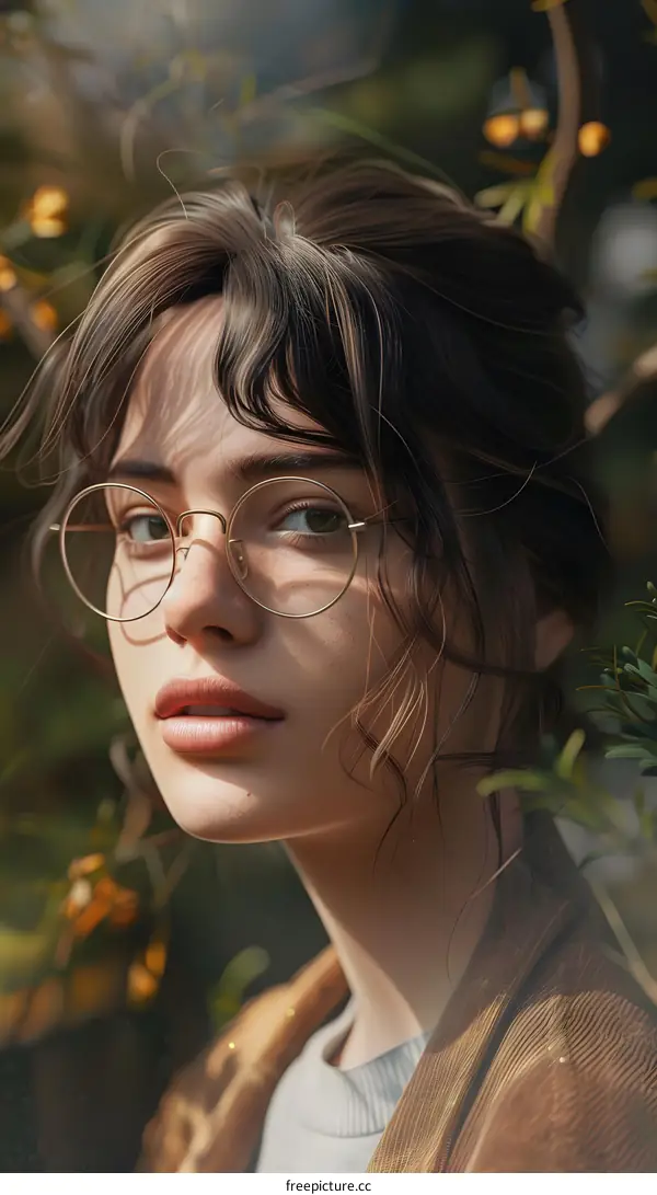 Portrait of Young Woman with Glasses and Brown Hair