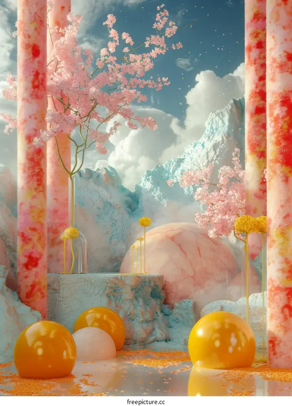 Dreamy Pastel Landscape with Spheres