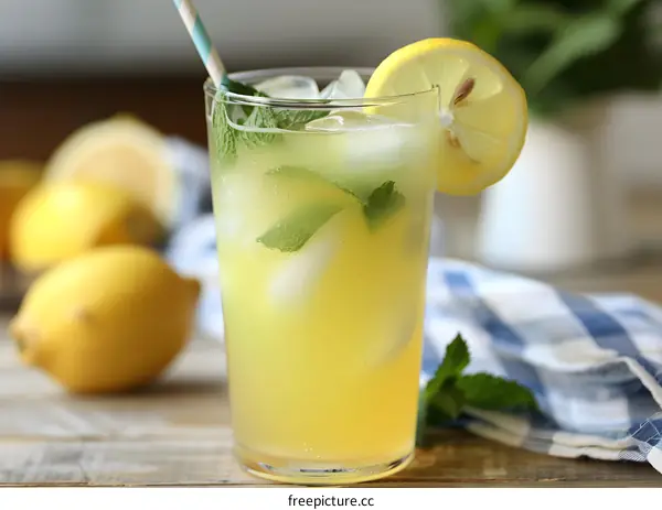 Refreshing Lemonade Drink with Lemon and Mint