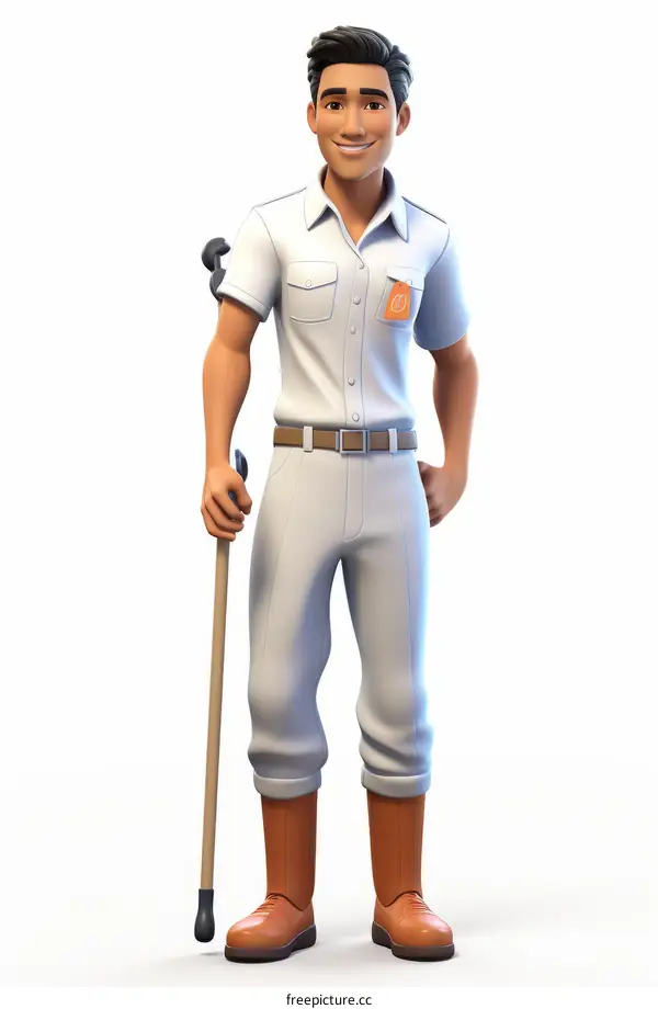 Confident male zookeeper in uniform holding a cane