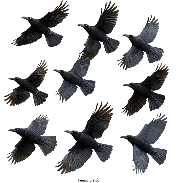 [Transparent Background PNG]A Pattern of Crows in Flight