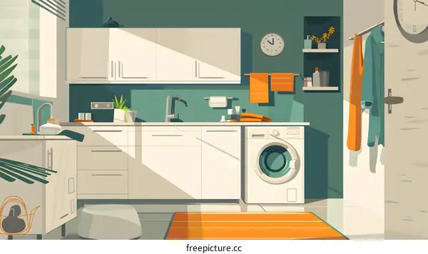 Modern Kitchen Laundry Room Interior Design Illustration