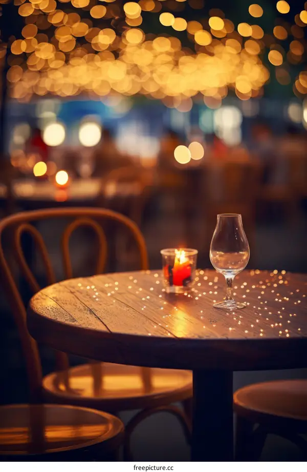 Romantic Dinner Table Setting with Candle and Wine Glass