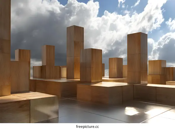 Abstract Wooden Blocks Cityscape Minimalist Design