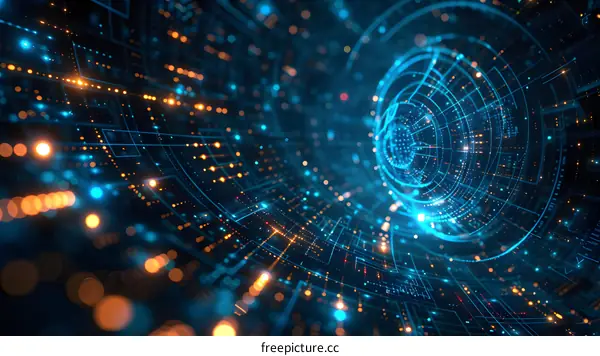Abstract Digital Technology Background with Glowing Lines and Circles
