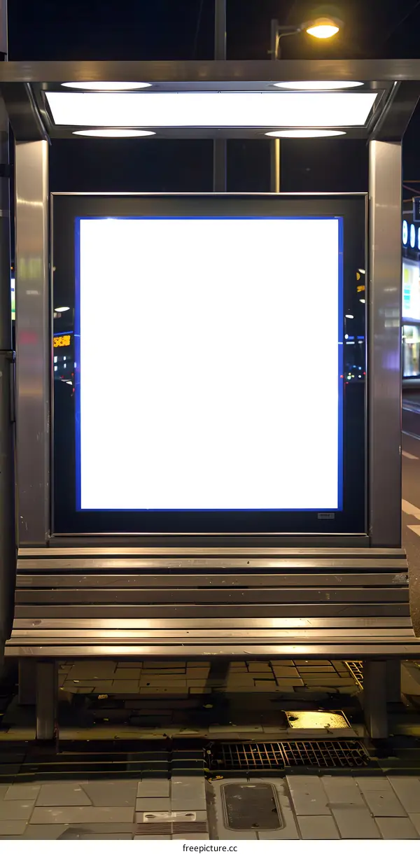 Blank Billboard With Bench In City At Night