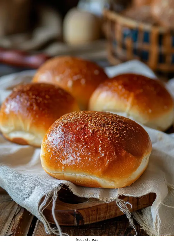 Four pieces of bread on a wooden table