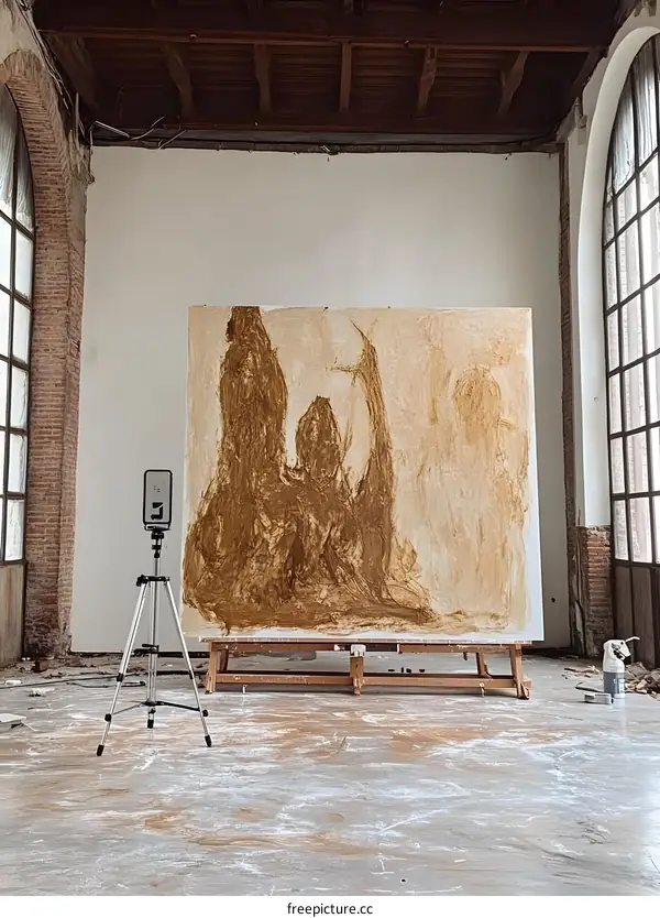 Abstract Painting On Canvas In Empty Studio