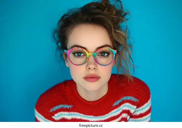 Colorful Glasses Fashionable Teenage Girl Portrait
