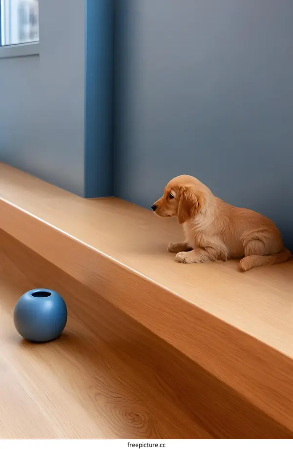 Golden Retriever Puppy Sitting on Window Sill