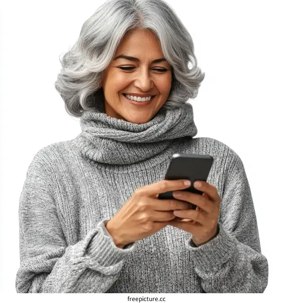 Smiling Woman Using a Smartphone