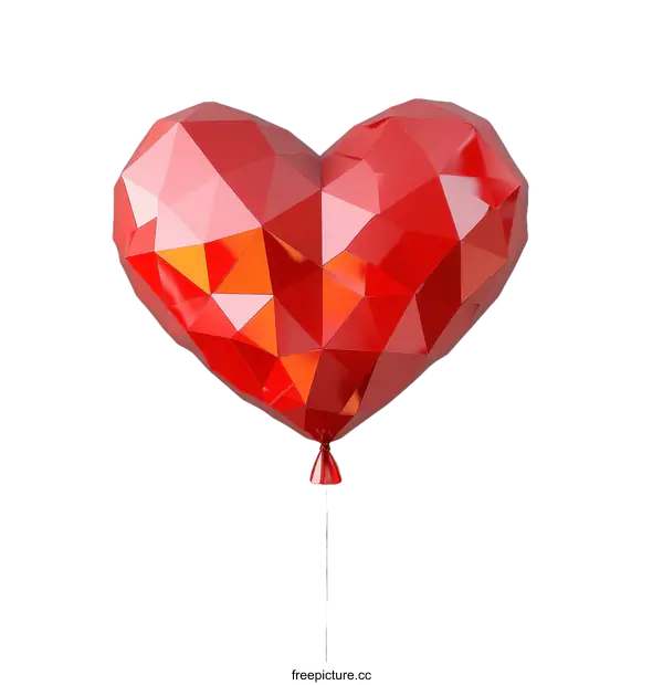[Transparent Background PNG]Geometric Red Heart Balloon Illustration