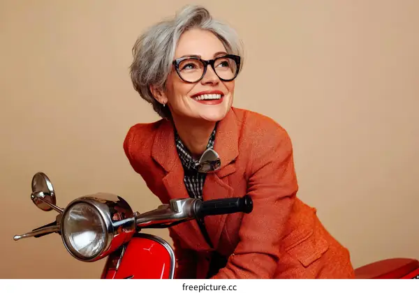 Stylish Senior Woman on a Classic Scooter