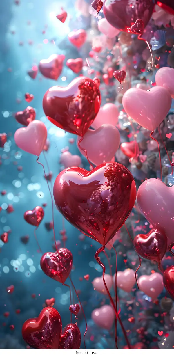 Red and pink heart-shaped balloons