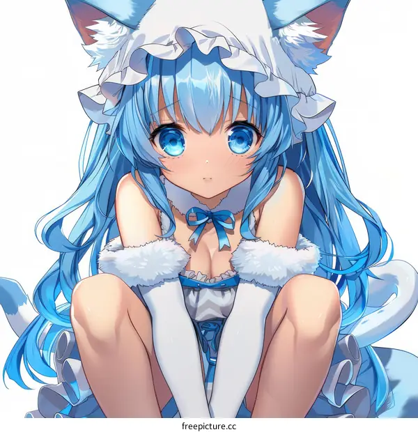 Anime girl with cat ears and blue hair
