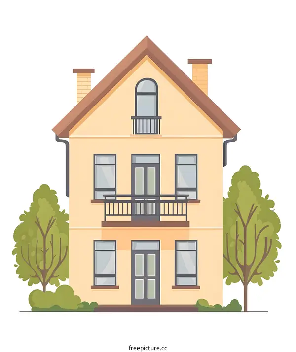 Cartoon Illustration of a Two Story House
