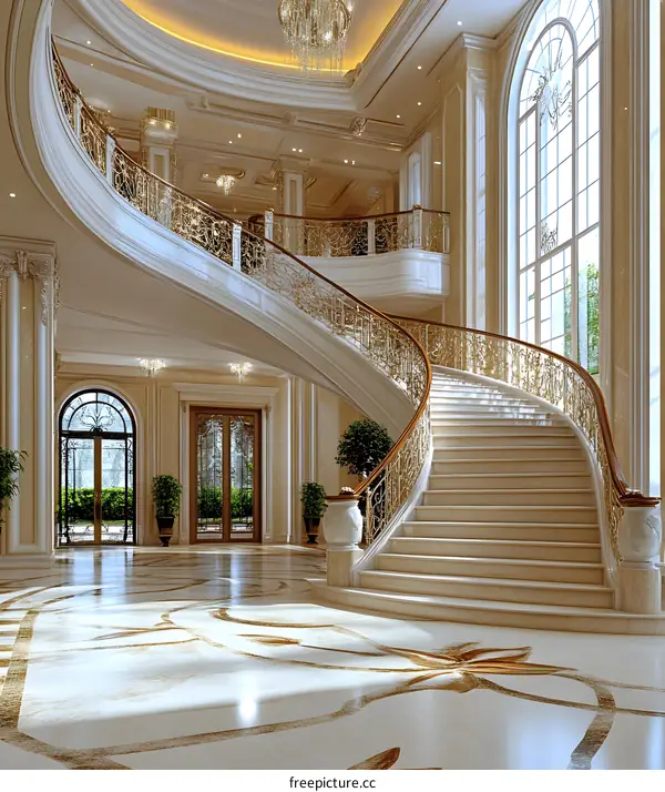 Grand Staircase in a Luxurious Mansion