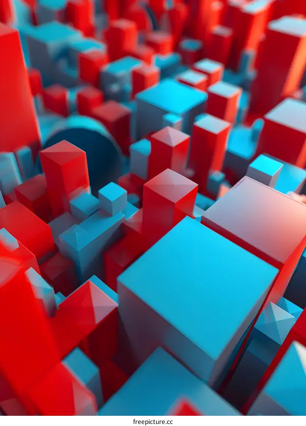 Abstract 3D Shapes in Red and Blue