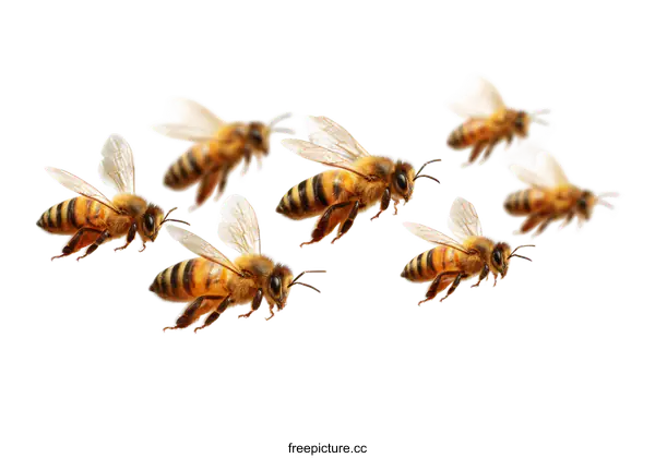 [Transparent Background PNG]Honeybees in Flight Against White Background
