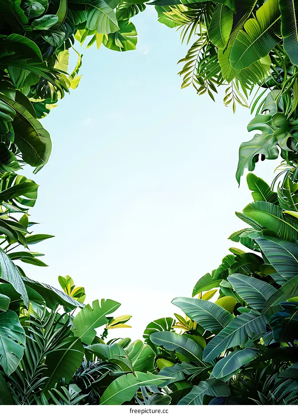 Tropical Leaves Frame with White Background