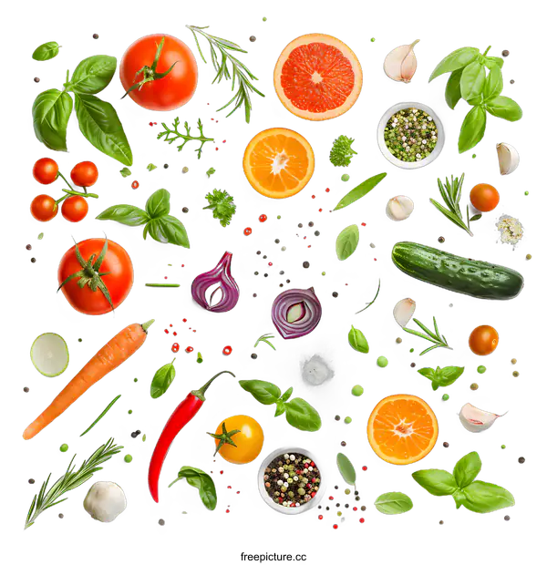[Transparent Background PNG]Fresh Vegetables and Spices Arrangement