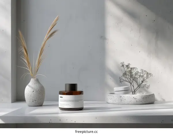Dried plants and flowers in a vase on a white table